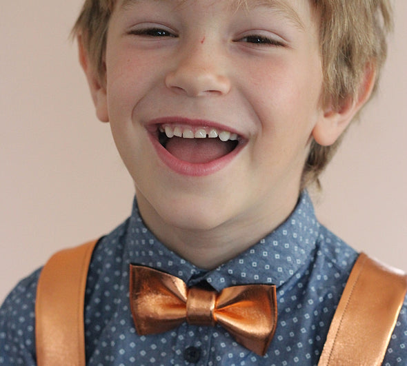 boys rose gold, copper bow tie and suspender set by Nevestica design