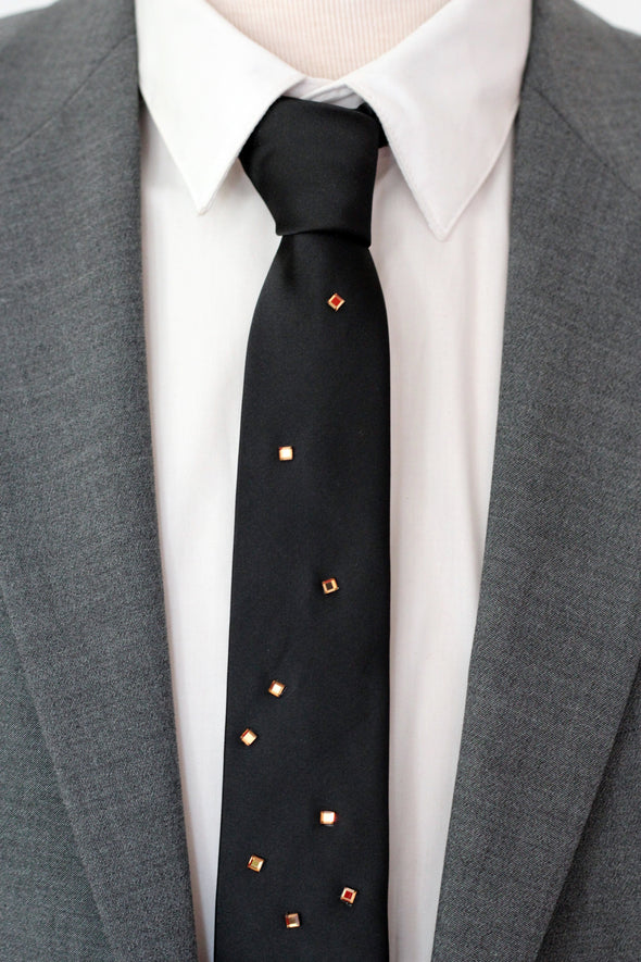 Black tie with copper rhinestones
