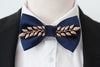 Navy Blue satin formal bow tie with gold applique