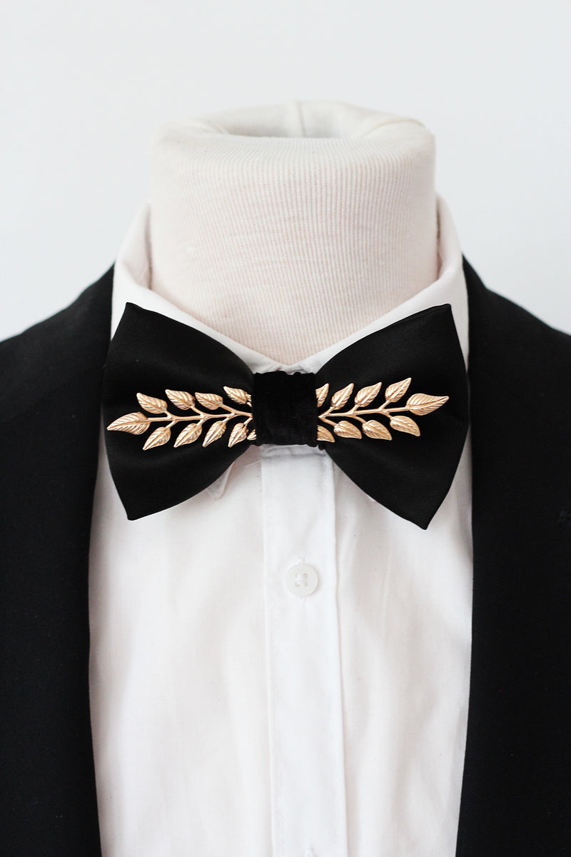Black and Gold Mens Custom Bow Tie for Men Wedding Bow Tie 