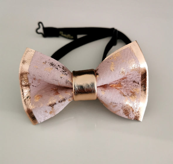 Metallic Rose gold, blush pink mens bow tie set