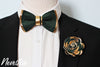 kelly forest green and gold combination bow tie, lapel flower pin, boutonniere, bowtie gift set, wedding prom corasge