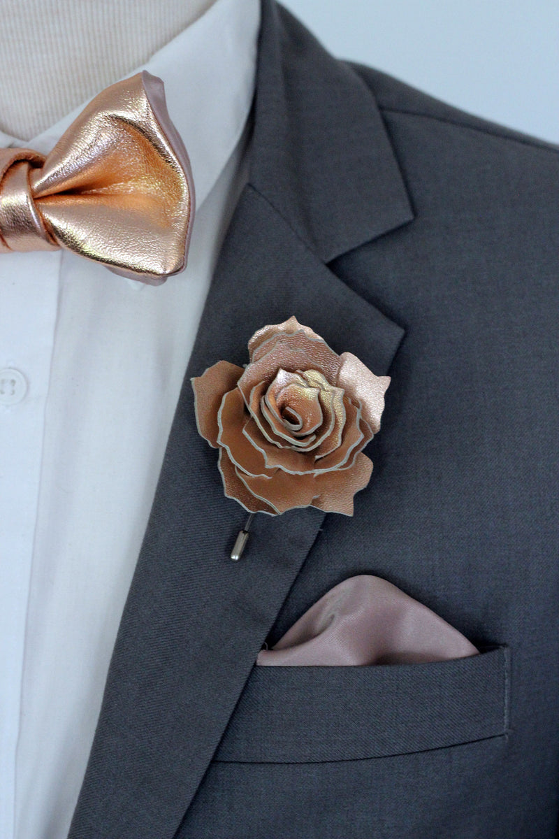 Rose gold boutonniere, lapel rose flower pin
