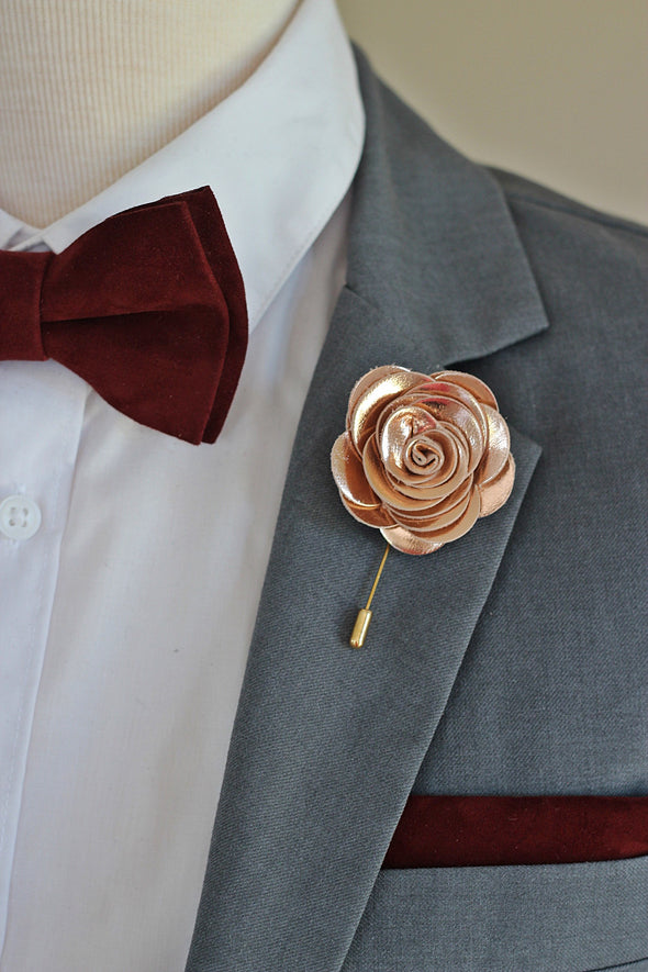 Rose gold lapel flower pin, boutonniere, necktie