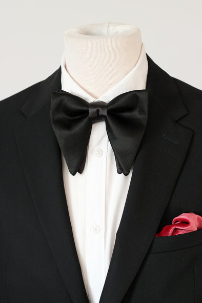 Black satin mens oversized butterfly style tom ford bow tie set for men, wedding black bow tie, formal attire, tuxedo bow tie black satin