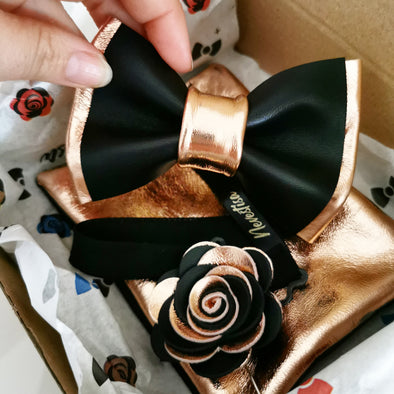 nevestica bow tie sets in black and rose gold from our studio