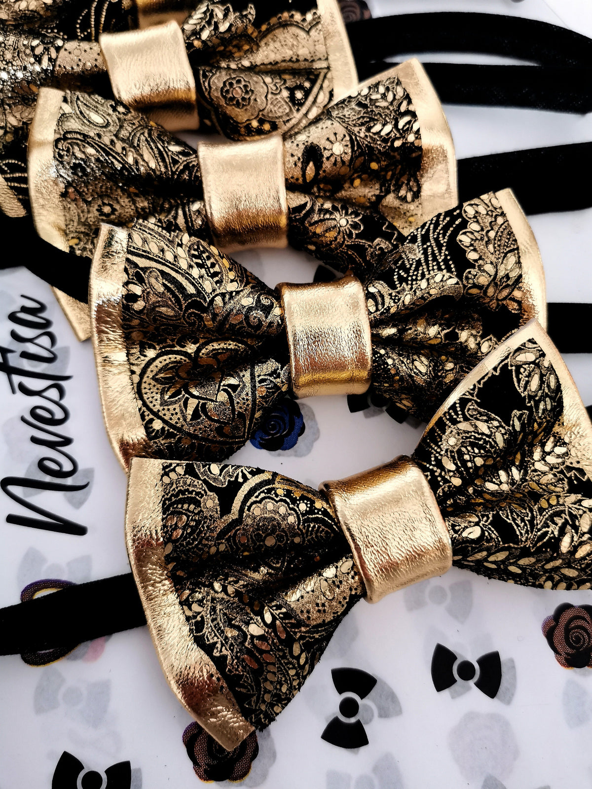 black and gold bow tie, paisley bow tie, gold mens bow tie, black suit bow tie, 