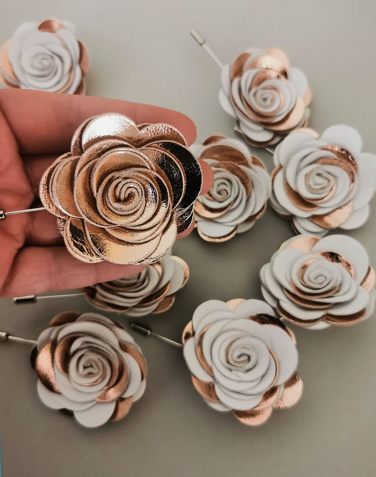 Gold Metal Handmade Flower Lapel Pin, Buttonhole, Corsage, Boutonniere