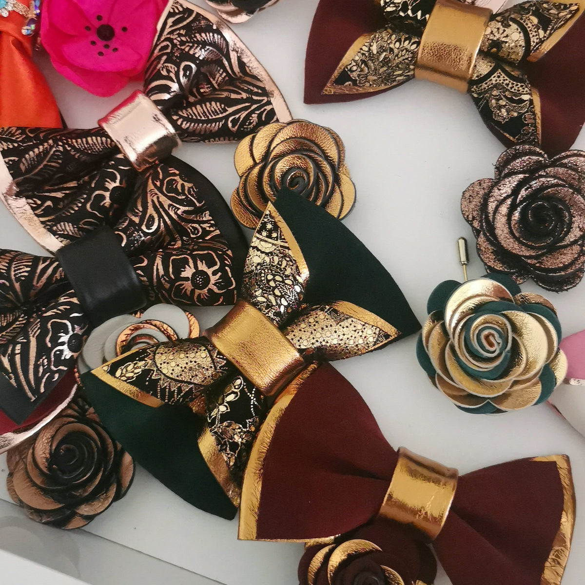 Rose Gold wedding accessories, groomsmen bow ties, wedding lapel flowers, rose gold boutonnieres, 
