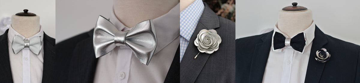 silver mens bow tie and lapel flower boutonniere wedding prom set nevestica