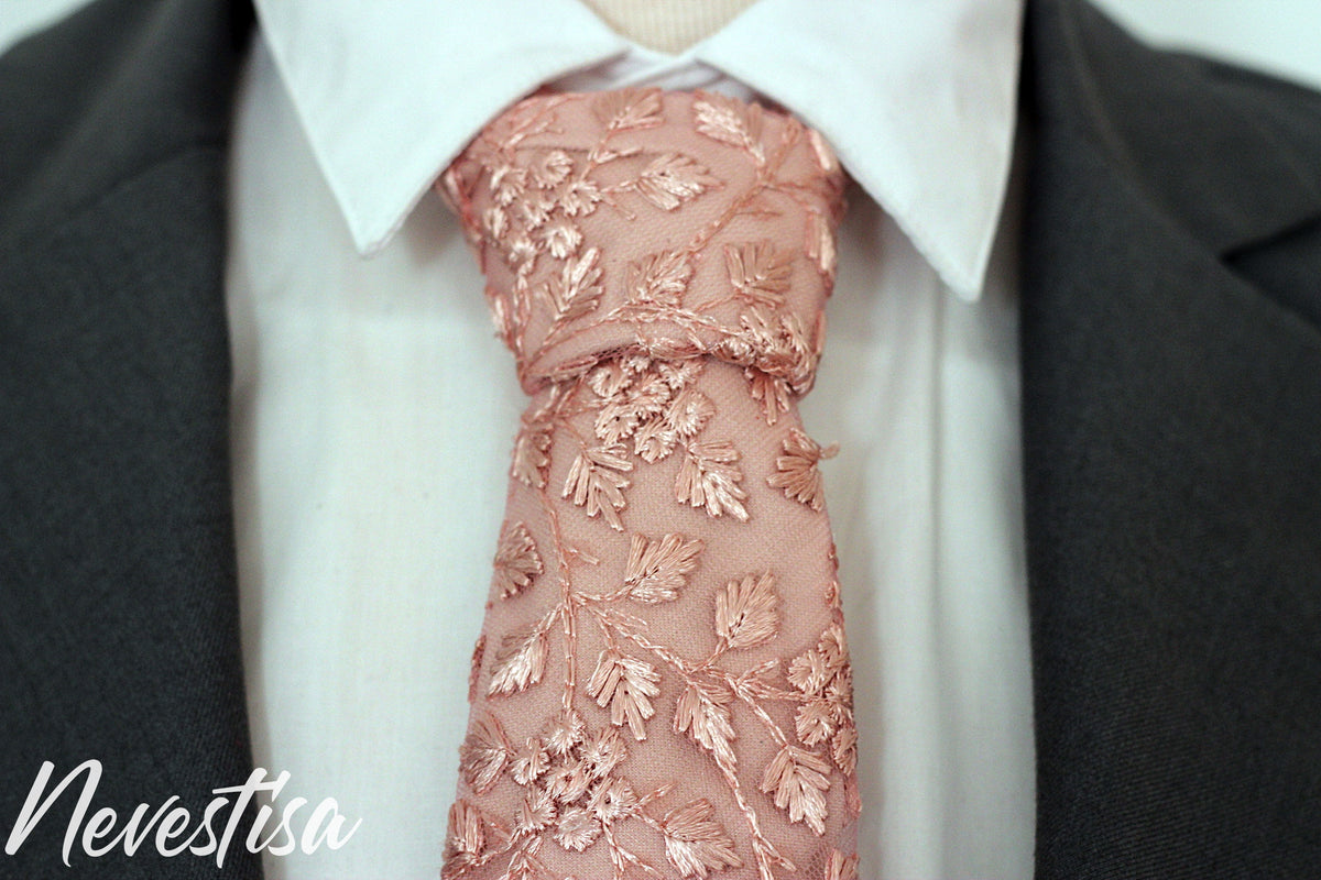 blush dusty nude pink lace wedding necktie