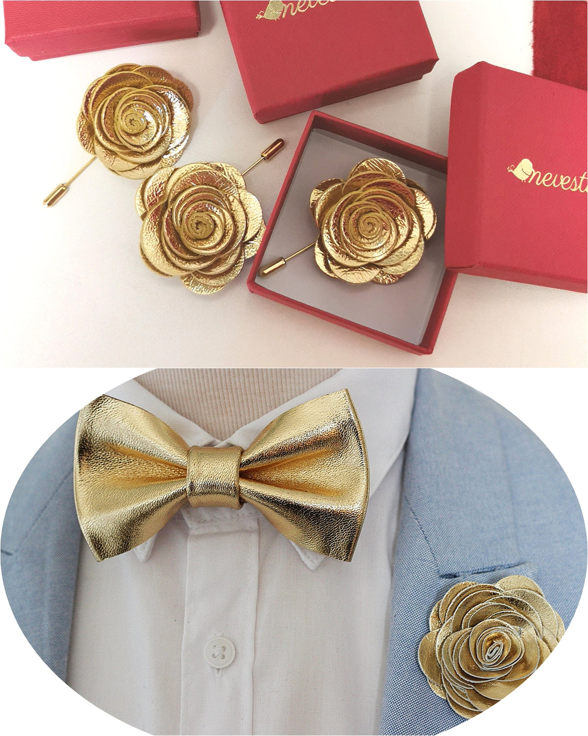 gold boutonniere, mens gold lapel flower pin, gold wedding boutonniere, prom gold boutonniere, rose lapel flower, leather boutonnire