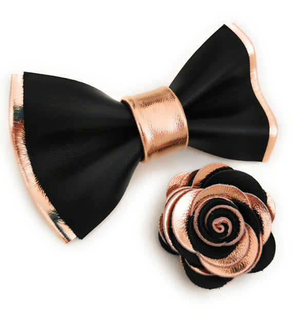 Rose gold and black tuxedo bow tie set
