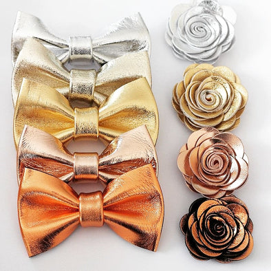 Mens metallic formal tuxedo bow tie set, copper, bronze, rose gold, gold, old gold boutonnire set, groomsme gift set