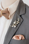 Gold and ivory tuxedo boutonniere, wedding lapel rose pin