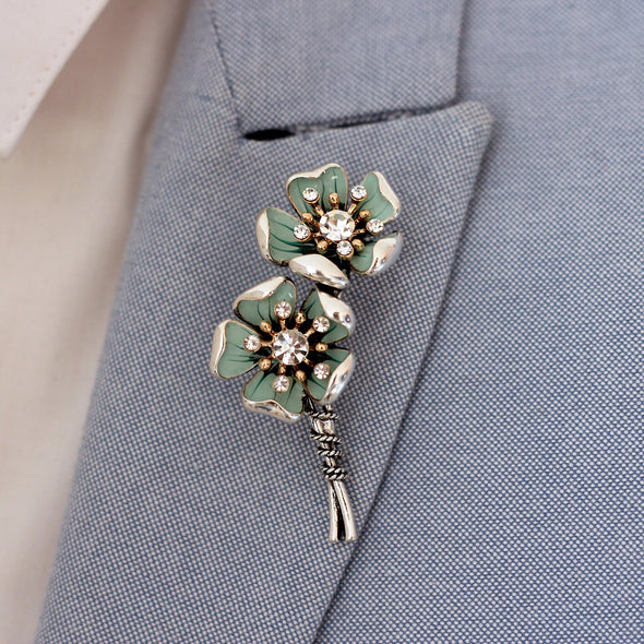 Sage emerald green lapel flower pin, wedding boutonniere brooch pin, groomsmen boutonniere