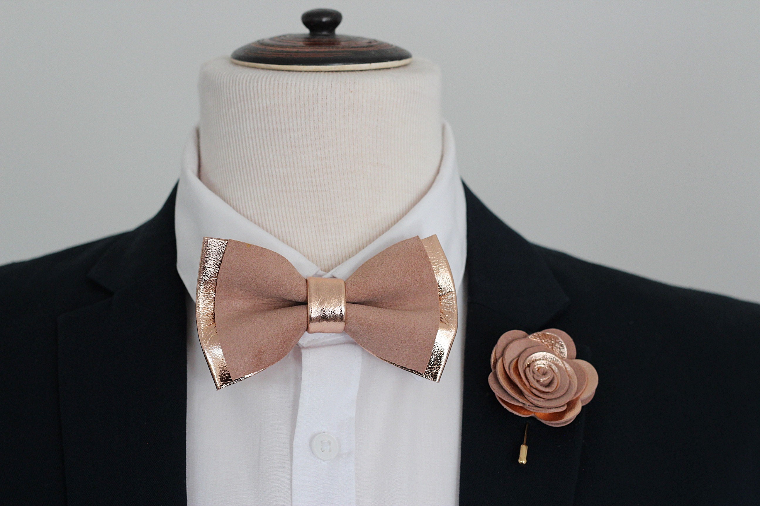 Rose gold and blush nude pink tuxedo bow tie set