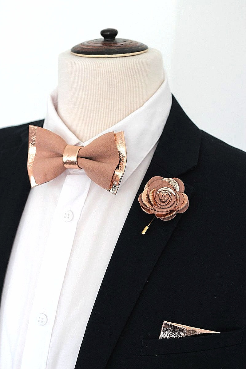 Copper nude tuxedo bow tie set