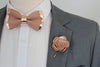 rose gold bow tie, copper, nude bowtie, tuxedo, suit,blush dusty pink lapel flower and bow tie mens wedding set, gromsmen rose gold gift, suspenders,