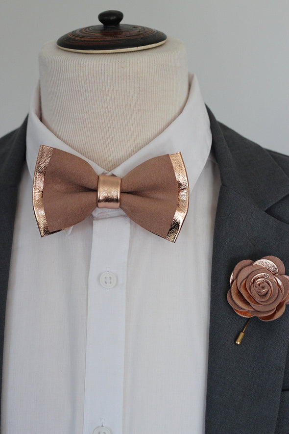 Rose gold and nude dusty pink mens bow tie 4 set