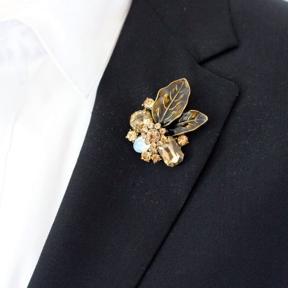 Copper boutonniere, lapel brooch pin, wedding rust brown lapel flower, steampunk mens brooch