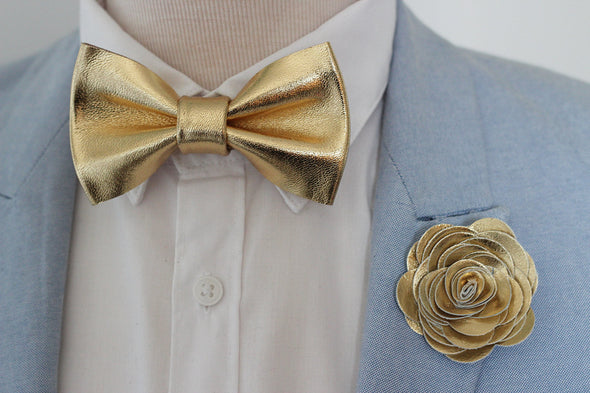 gold leather boutonniere flower wedding lapel pin