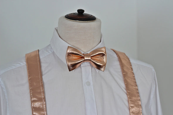 Rose Gold leather suspenders or set, mens suspenders rose gold, dusty pink, copper, bow tie, mens, groomsmen, grooms, gift, attire