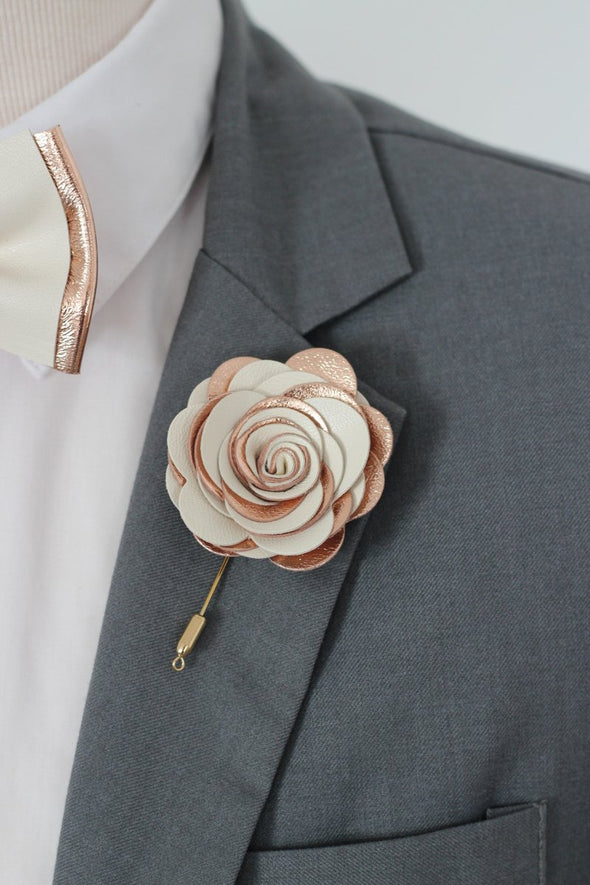 rose gold and ivory boutonniere, wedding, suit, tuxedo, lapel pin, rose pin, flower pin