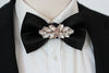 Black and rose Gold mens satin bow tie with rhinestones