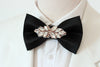 Black and rose Gold mens satin bow tie with rhinestones
