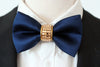 Blue satin and copper rhinestone mens formal bow tie
