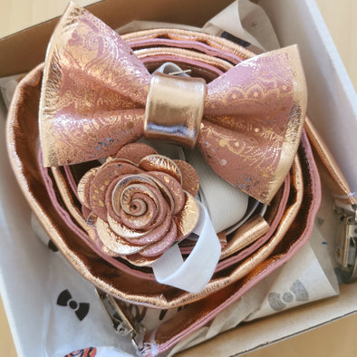 Men's Wedding Set - Blush Pink & Dusty Rose Bow Tie With Matching Suspenders