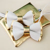 Gold and white groomsmen suit bow tie set