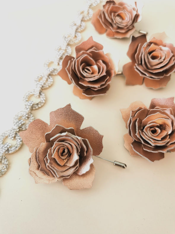 Rose gold boutonniere, lapel rose flower pin