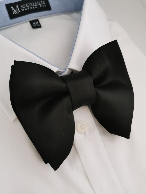 Black satin mens ovesized butterfly style tom ford bow tie set, tom ford bow tie, black silk bow tie, wedding bow tie