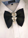 Black satin mens bow tie set for suit