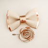 Rose gold and white tuxedo bow tie, pin set