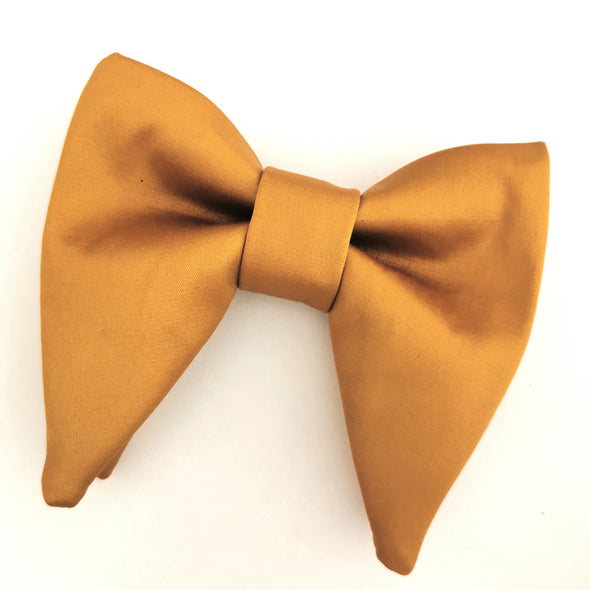 Mustard yellow satin oversized bow tie set with crystals