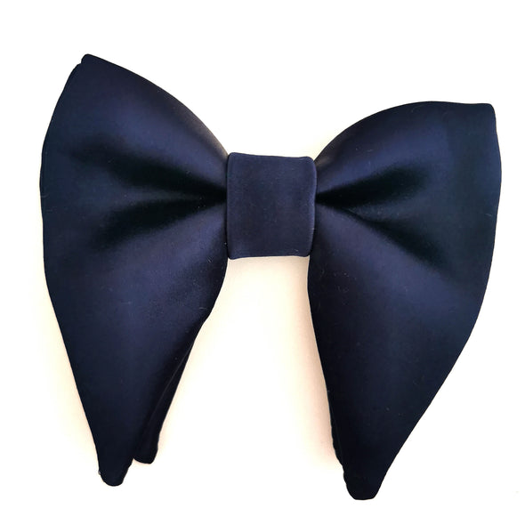 Navy blue satin oversized butterfly big tuxedo men bow tie set