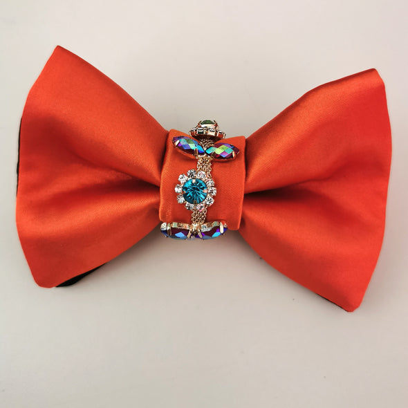 orange mens tuxedo wedding bow tie with crystals 