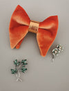 big orange velvet mens bow tie, wedding bowtie, copper bow tie set, butterfyl style bow tie