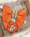 Orange custom satin oversized bow tie set with crystals