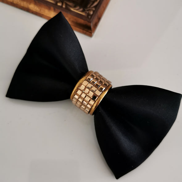 Black satin copper mens formal suit bow tie