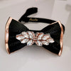 Leather Black and rose Gold mens satin bow tie with rhinestones