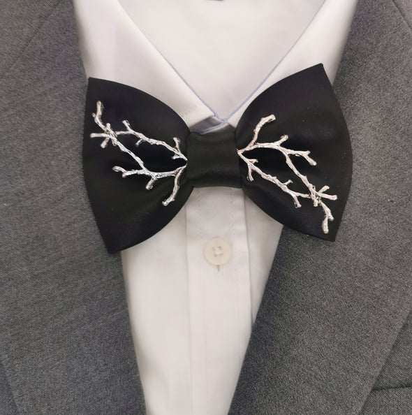 Black satin mens bow tie