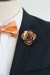 Copper orange boutonniere, lapel rose flower pin