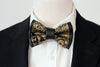 Black and Gold paisley mens bow tie lapel flower set