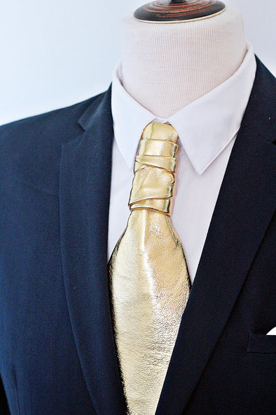 leather gold ascot neck tie necktie formal suit attire wedding groomsmen