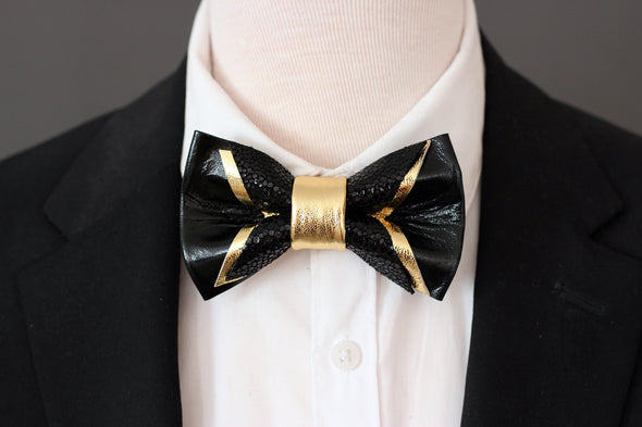 Black and Gold mens sequin pointed bow tie set