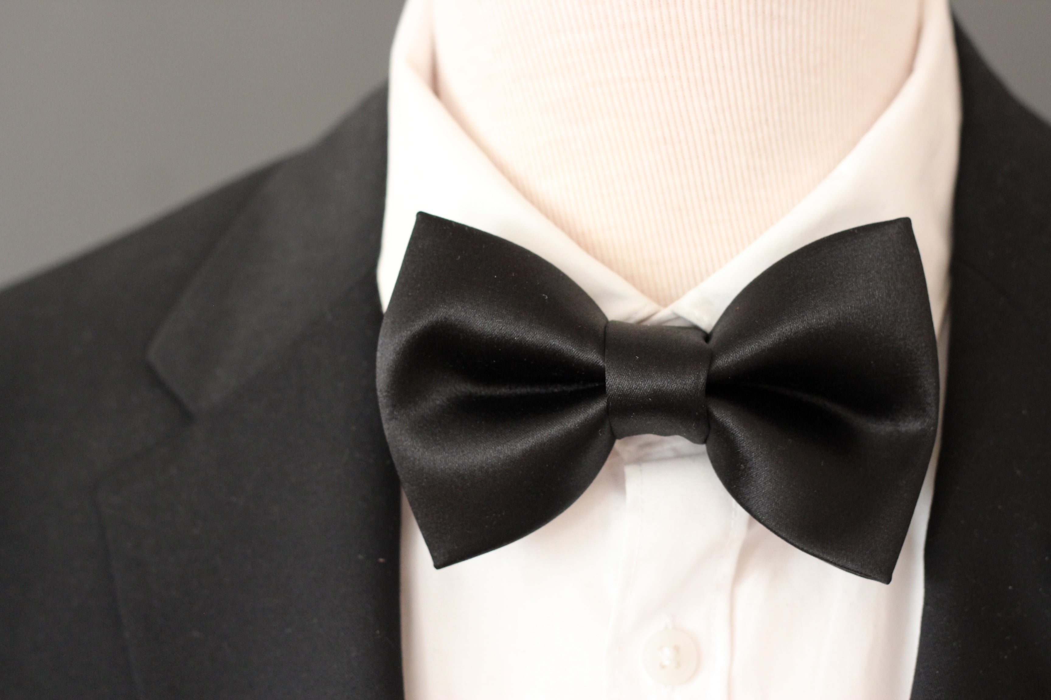 Black satin mens bow tie